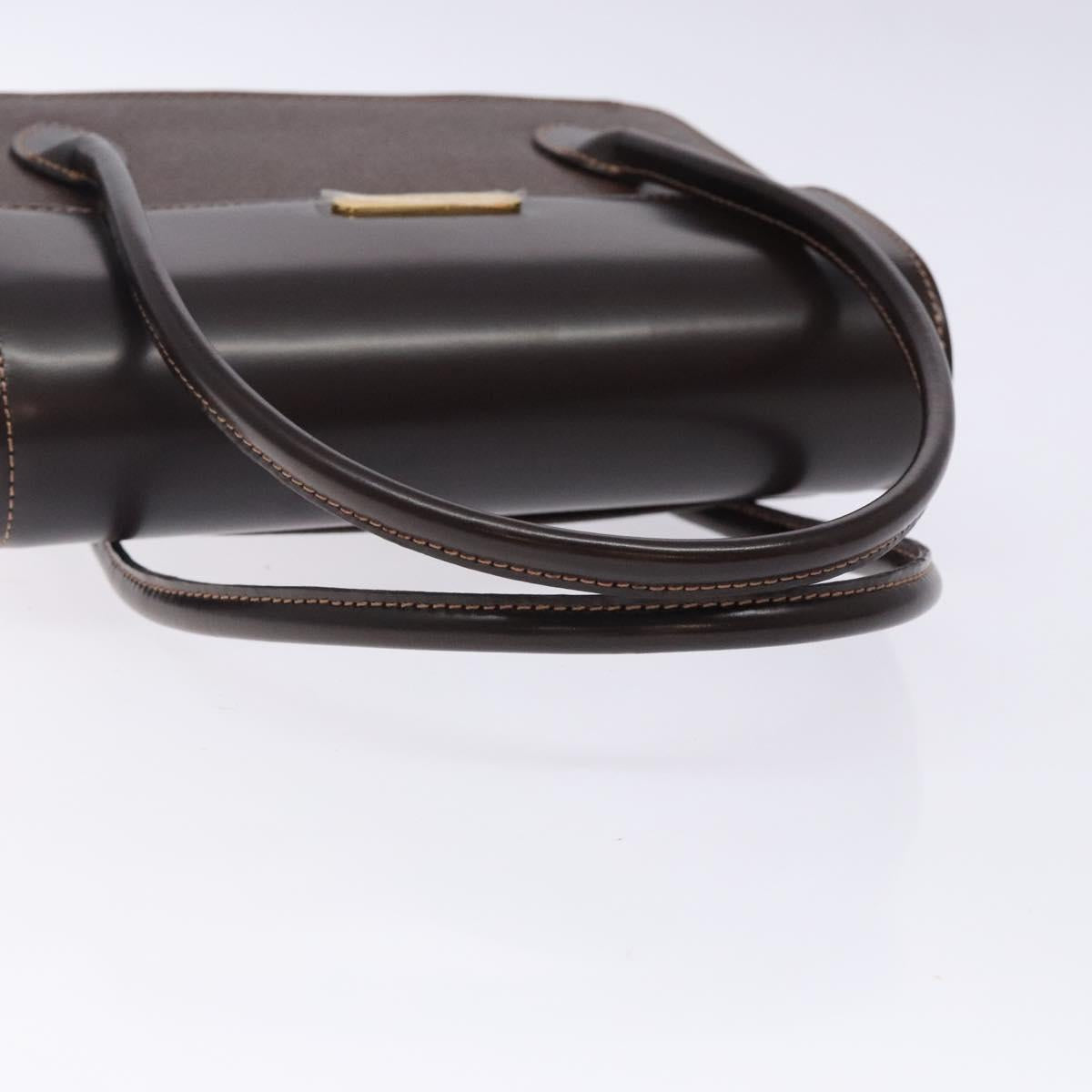 Burberrys Hand Bag Leather Dark Brown Gold Auth BA4181
