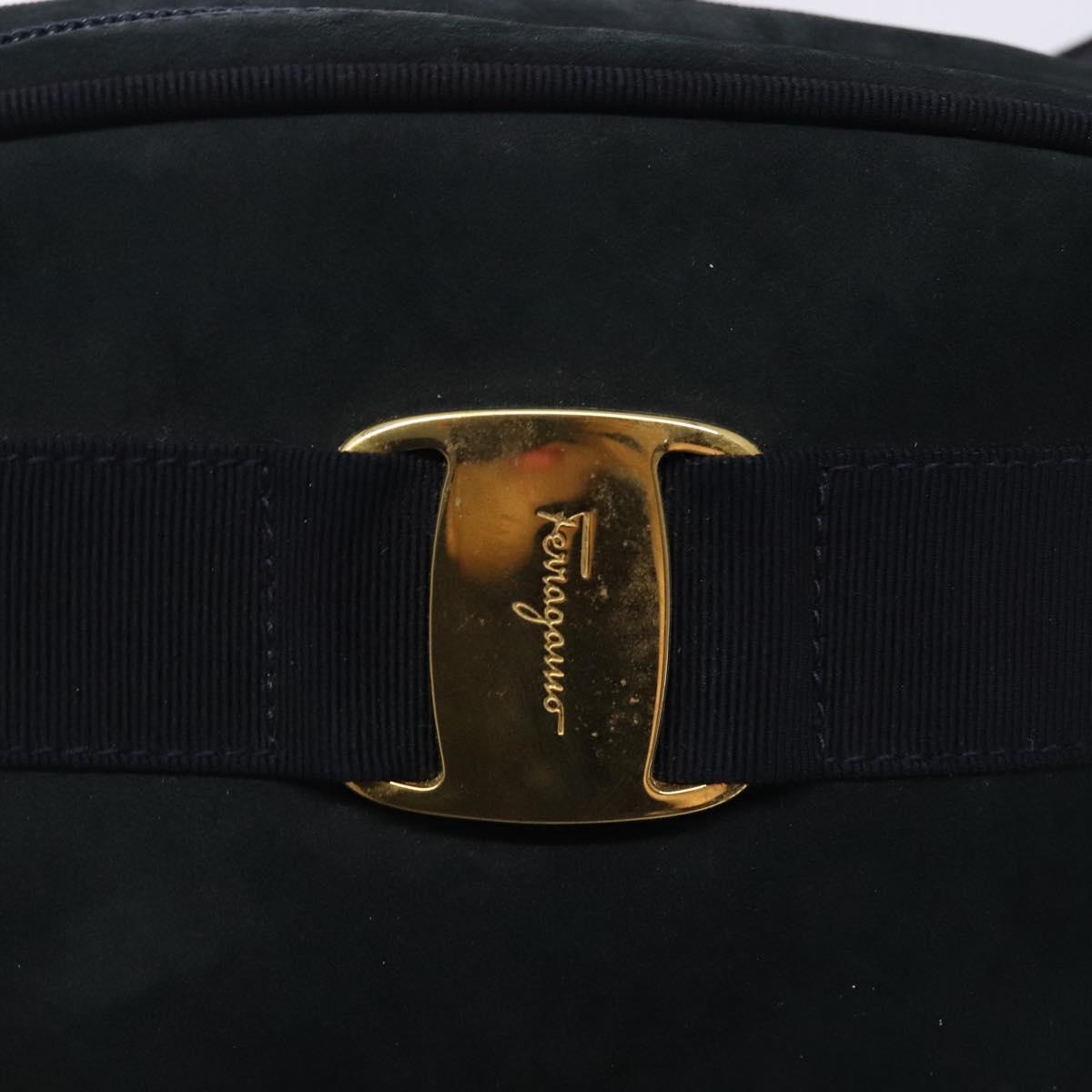 Salvatore Ferragamo Vala Shoulder Bag Suede Navy Gold Auth BA4188
