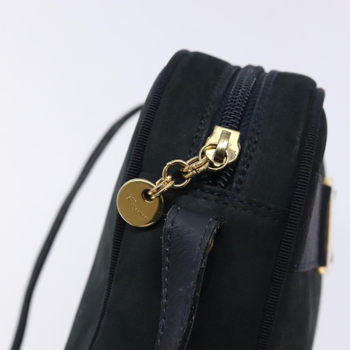 Salvatore Ferragamo Vala Shoulder Bag Suede Navy Gold Auth BA4188