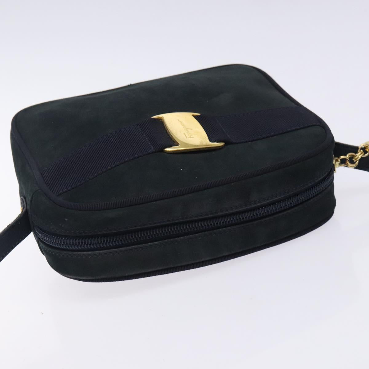 Salvatore Ferragamo Vala Shoulder Bag Suede Navy Gold Auth BA4188
