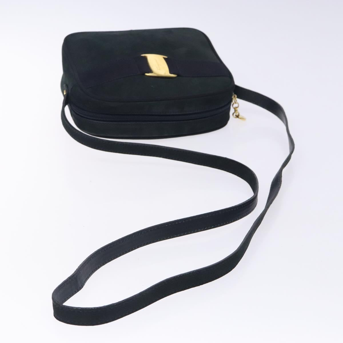 Salvatore Ferragamo Vala Shoulder Bag Suede Navy Gold Auth BA4188