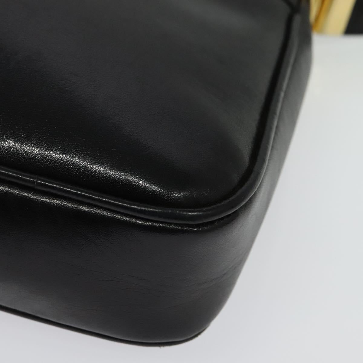 GUCCI Web Sherry Line Shoulder Bag Leather Black Gold Auth BA4189