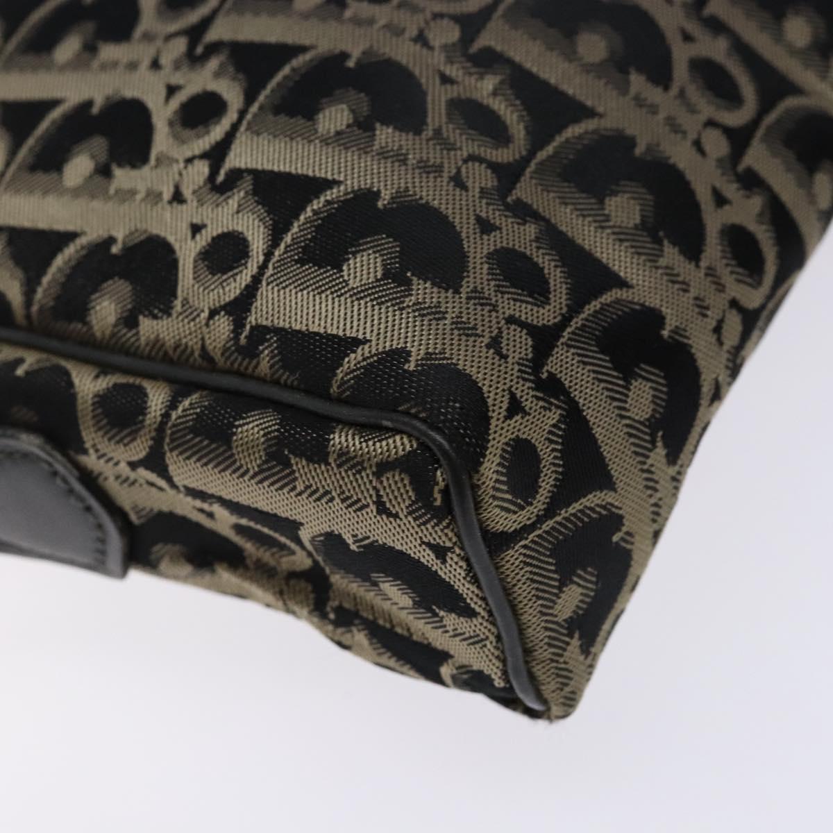 Christian Dior Trotter Canvas Shoulder Bag Black Gold Auth BA4192