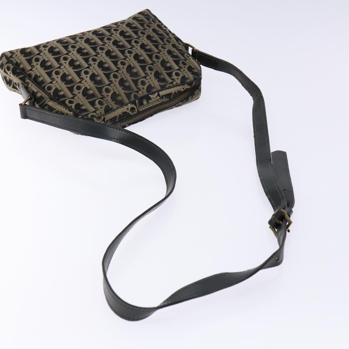 Christian Dior Trotter Canvas Shoulder Bag Black Gold Auth BA4192