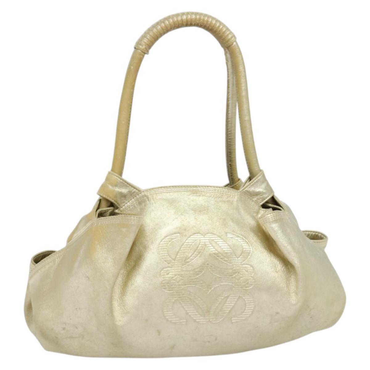 LOEWE Anag Lamb Nappa Aire Tote Bag Leather Gold Auth BA4201