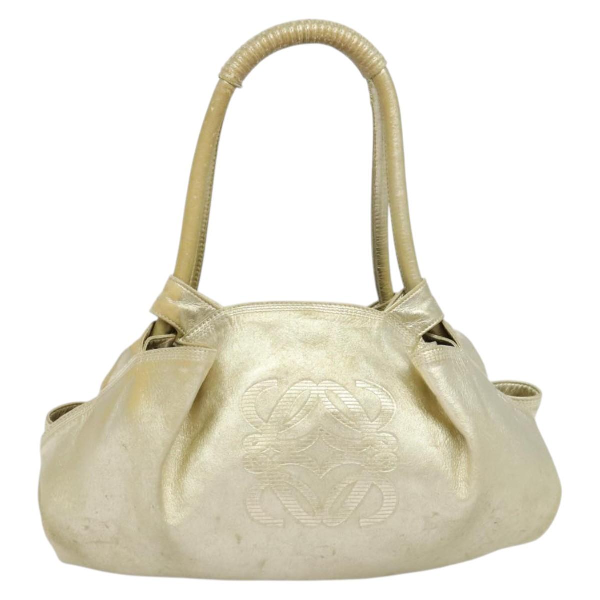LOEWE Anag Lamb Nappa Aire Tote Bag Leather Gold Auth BA4201