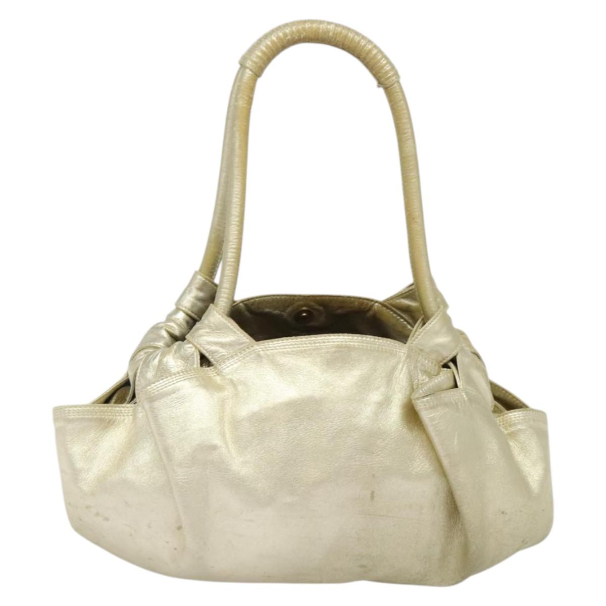 LOEWE Anag Lamb Nappa Aire Tote Bag Leather Gold Auth BA4201