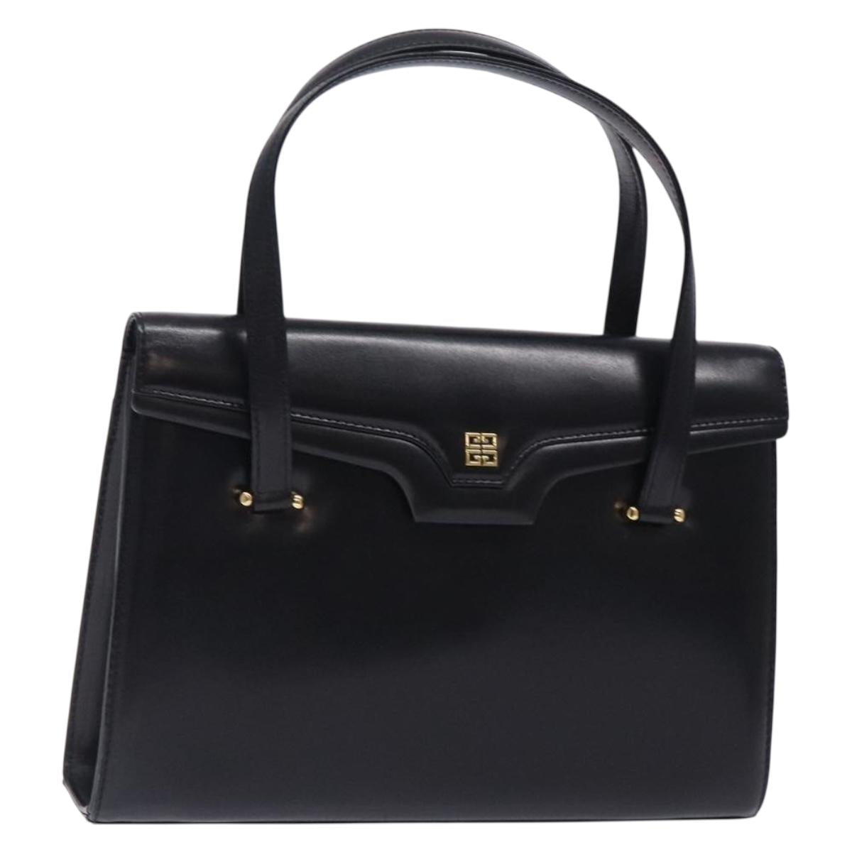 GIVENCHY Hand Bag Leather Black Gold Auth BA4202