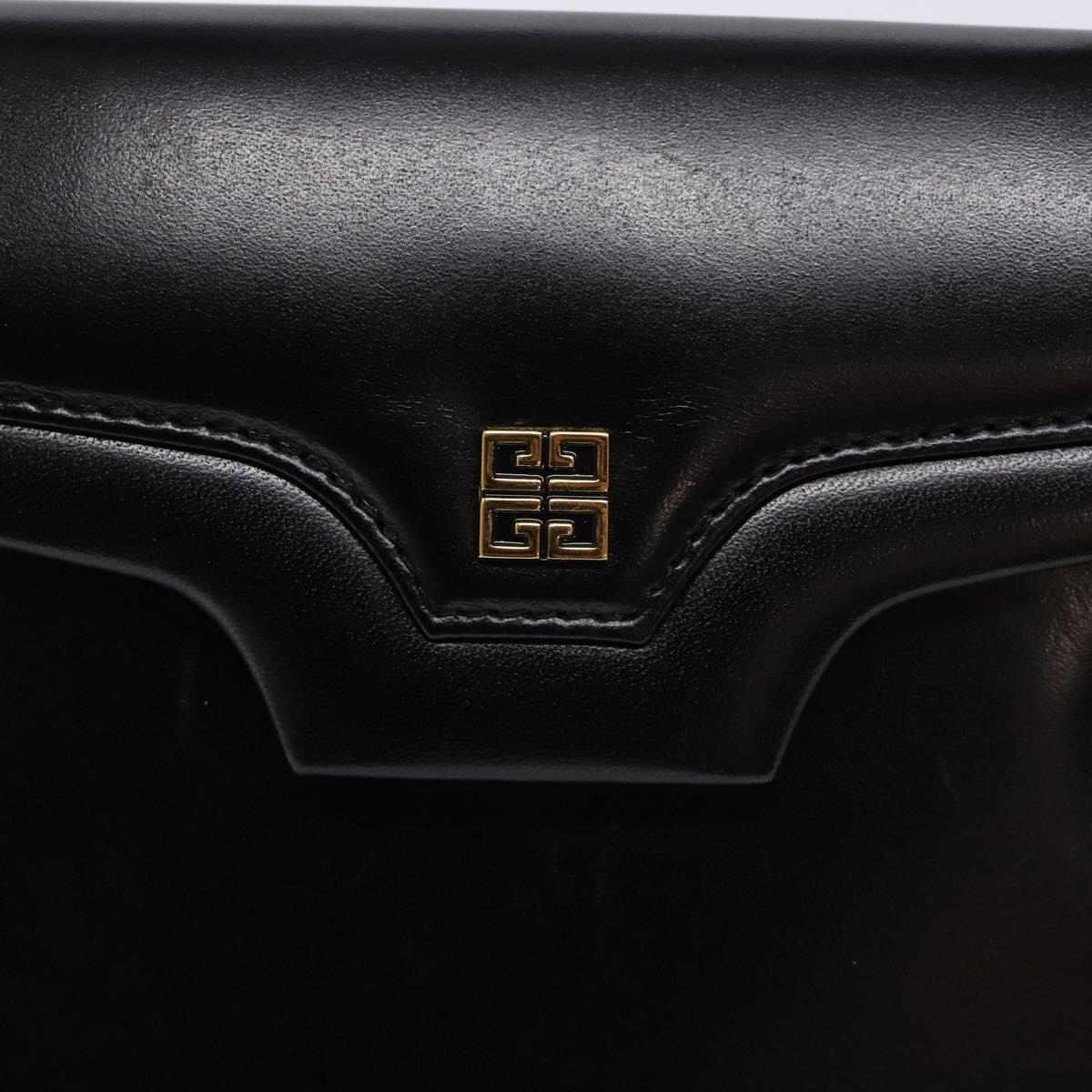 GIVENCHY Hand Bag Leather Black Gold Auth BA4202