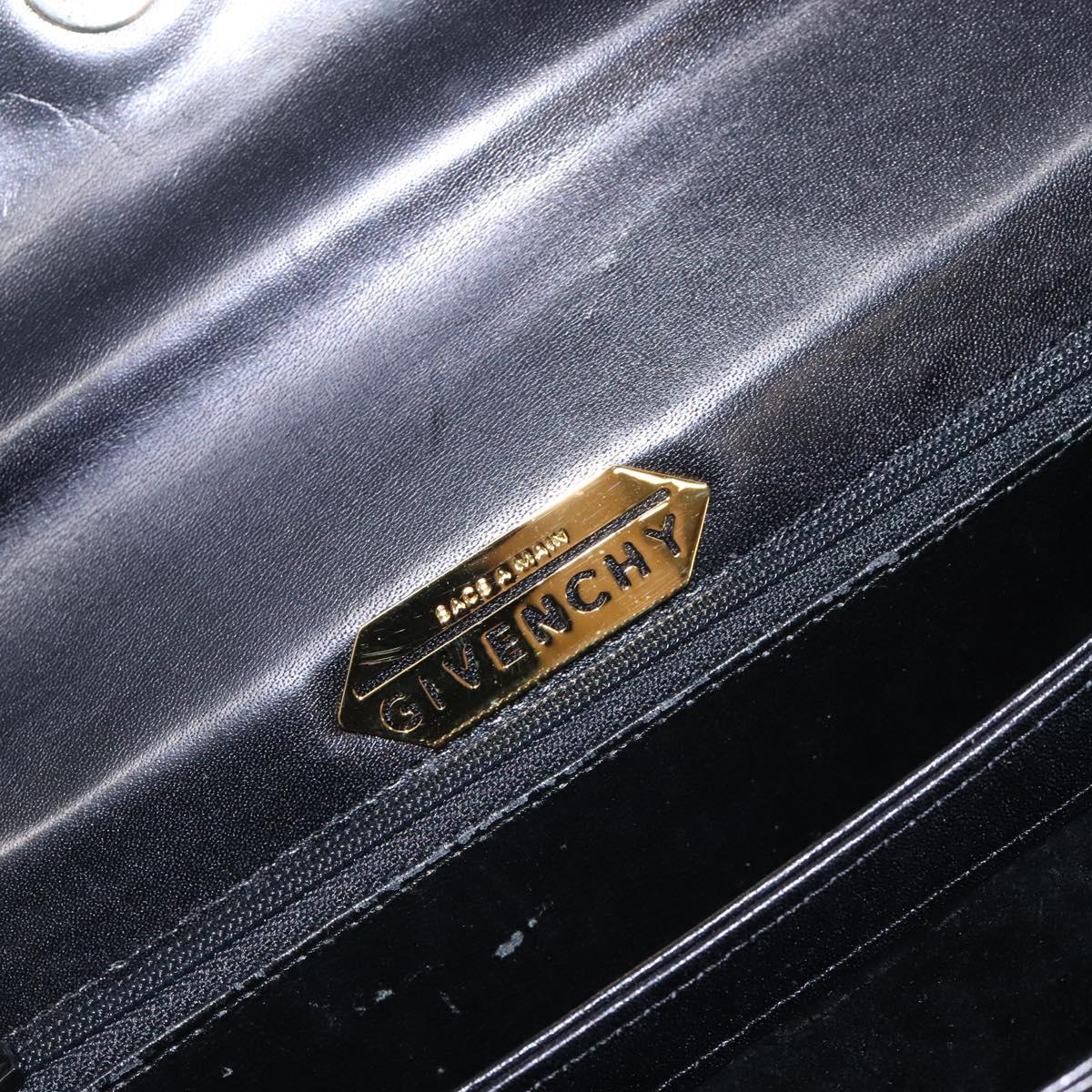 GIVENCHY Hand Bag Leather Black Gold Auth BA4202