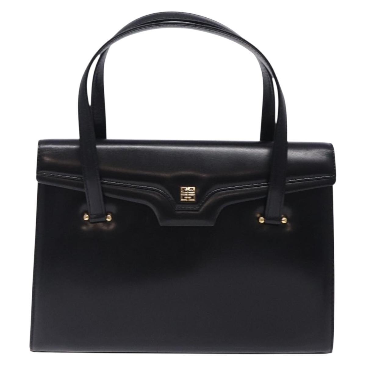 GIVENCHY Hand Bag Leather Black Gold Auth BA4202