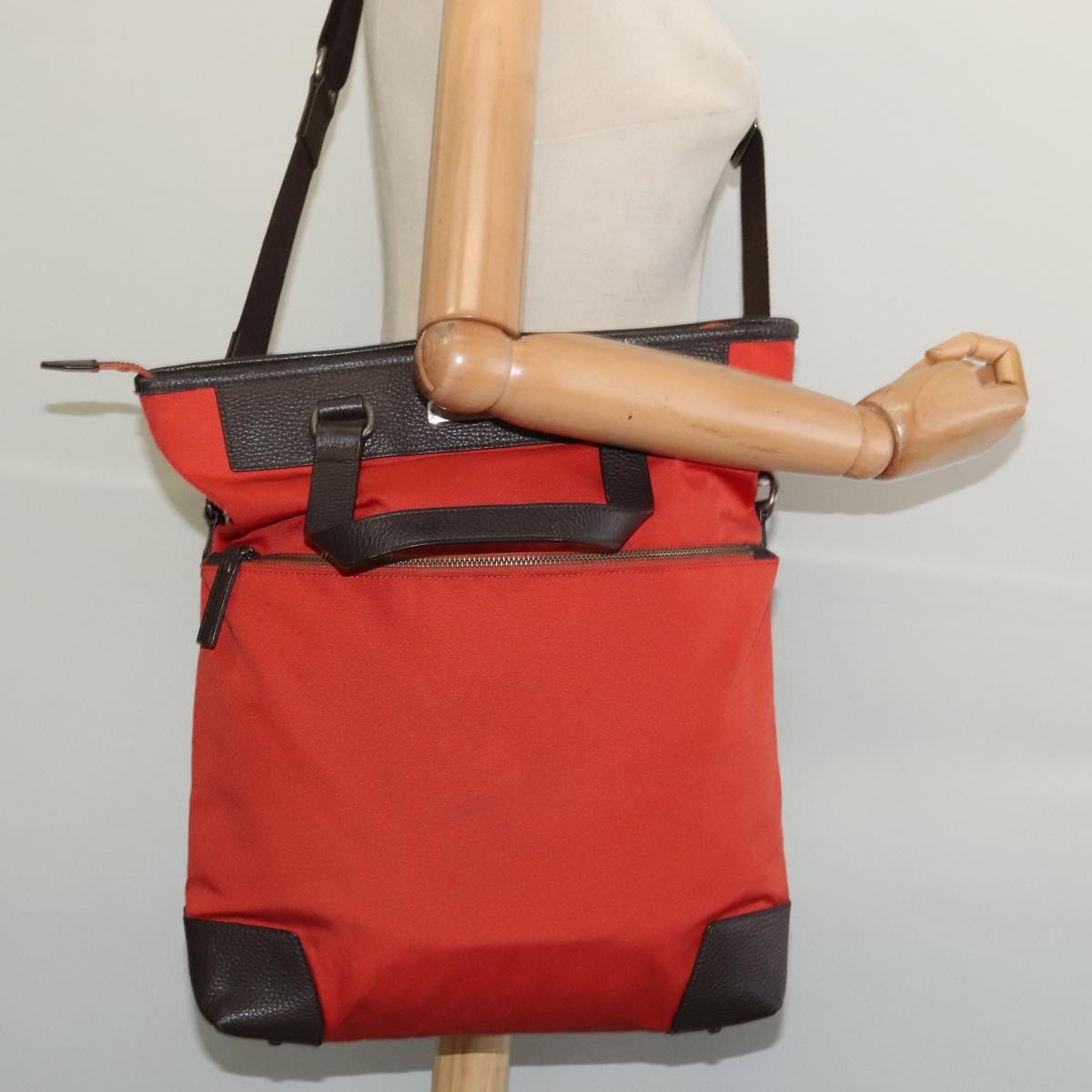 BURBERRY Black Label Tote Bag Leather Red Silver Auth BA4208