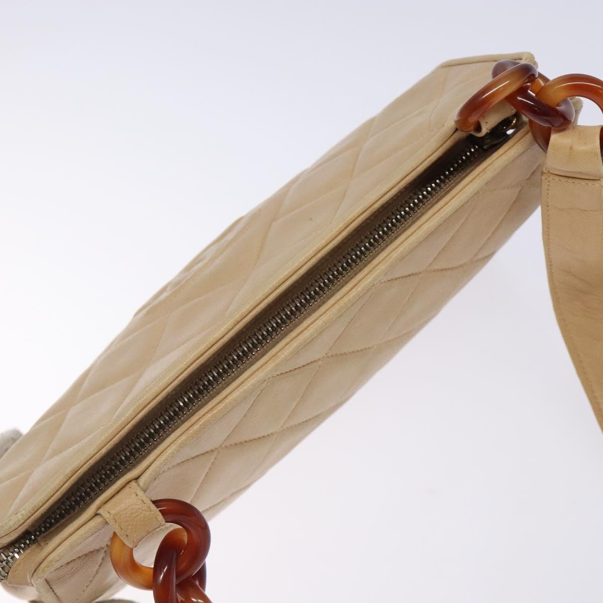 CHANEL Matelasse COCO Mark Chain Shoulder Bag Lamb Skin Beige CC Auth BA4210