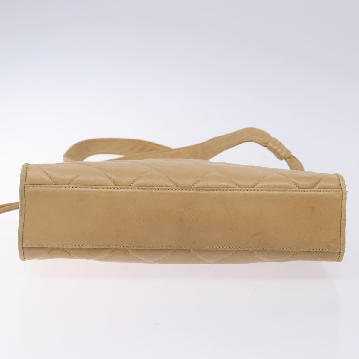 CHANEL Matelasse COCO Mark Chain Shoulder Bag Lamb Skin Beige CC Auth BA4210