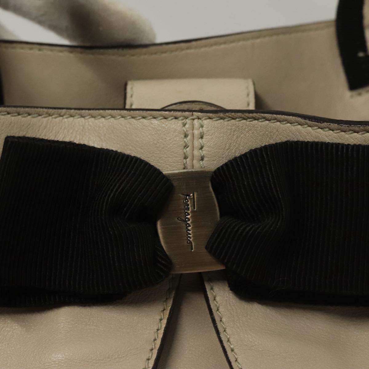 Salvatore Ferragamo Vala Tote Bag Leather Beige Silver Auth BA4217