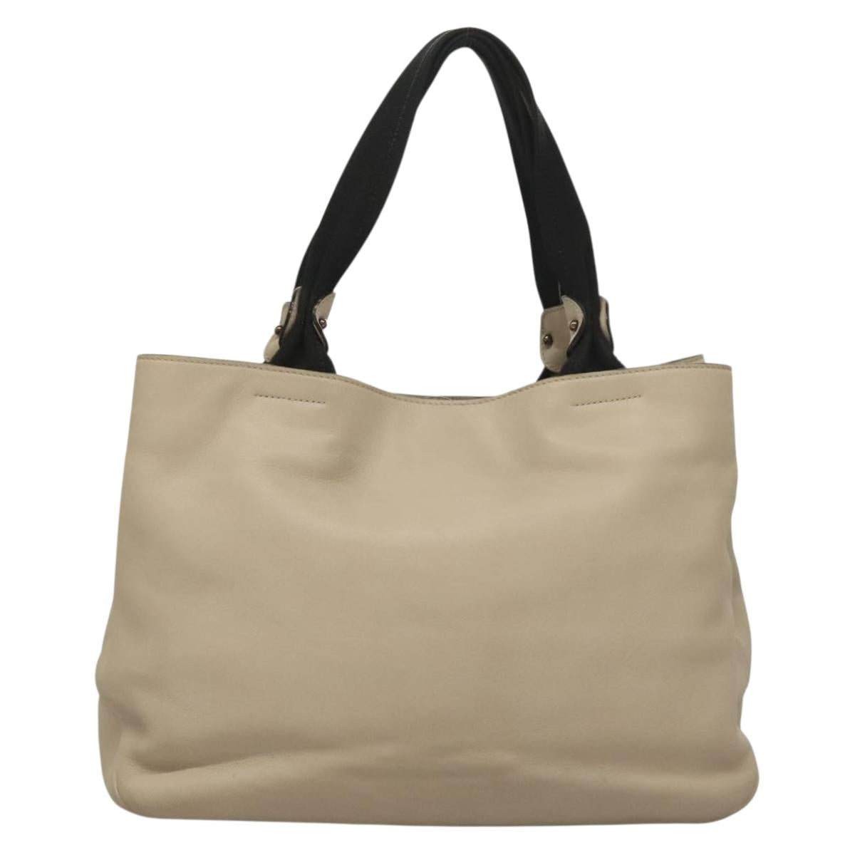 Salvatore Ferragamo Vala Tote Bag Leather Beige Silver Auth BA4217