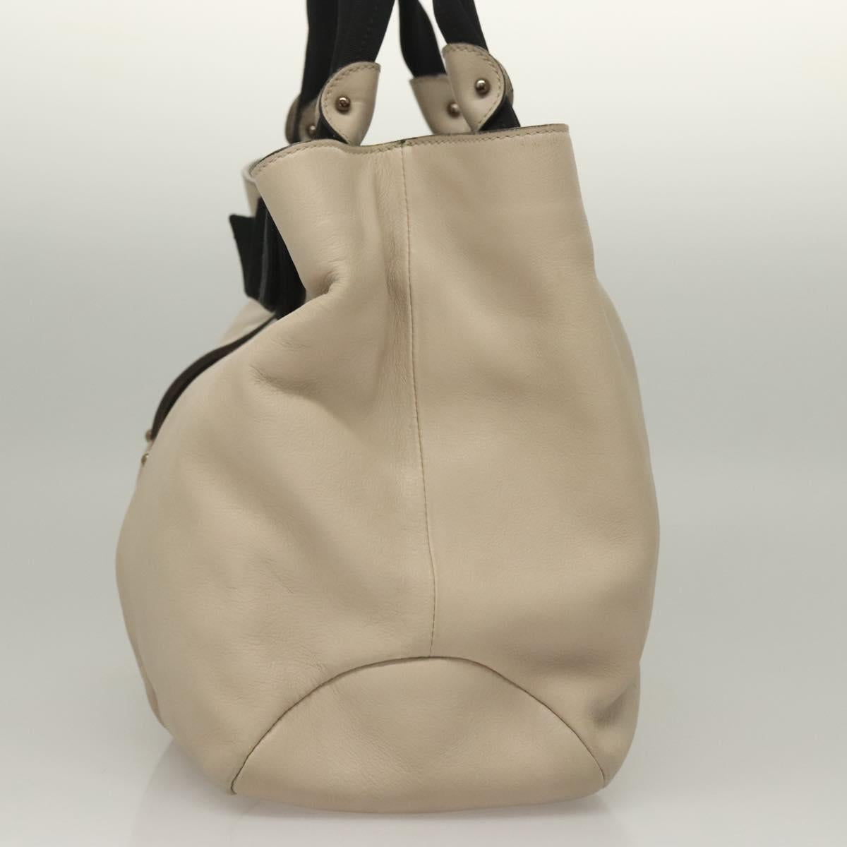 Salvatore Ferragamo Vala Tote Bag Leather Beige Silver Auth BA4217