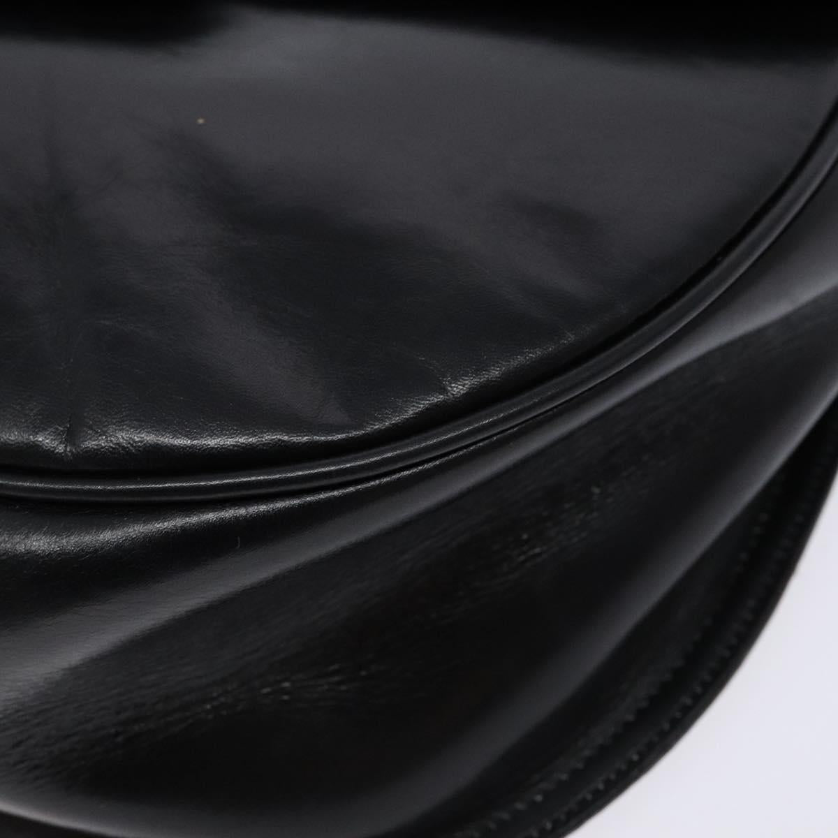 Salvatore Ferragamo Gancini Shoulder Bag Leather Black Gold Auth BA4219