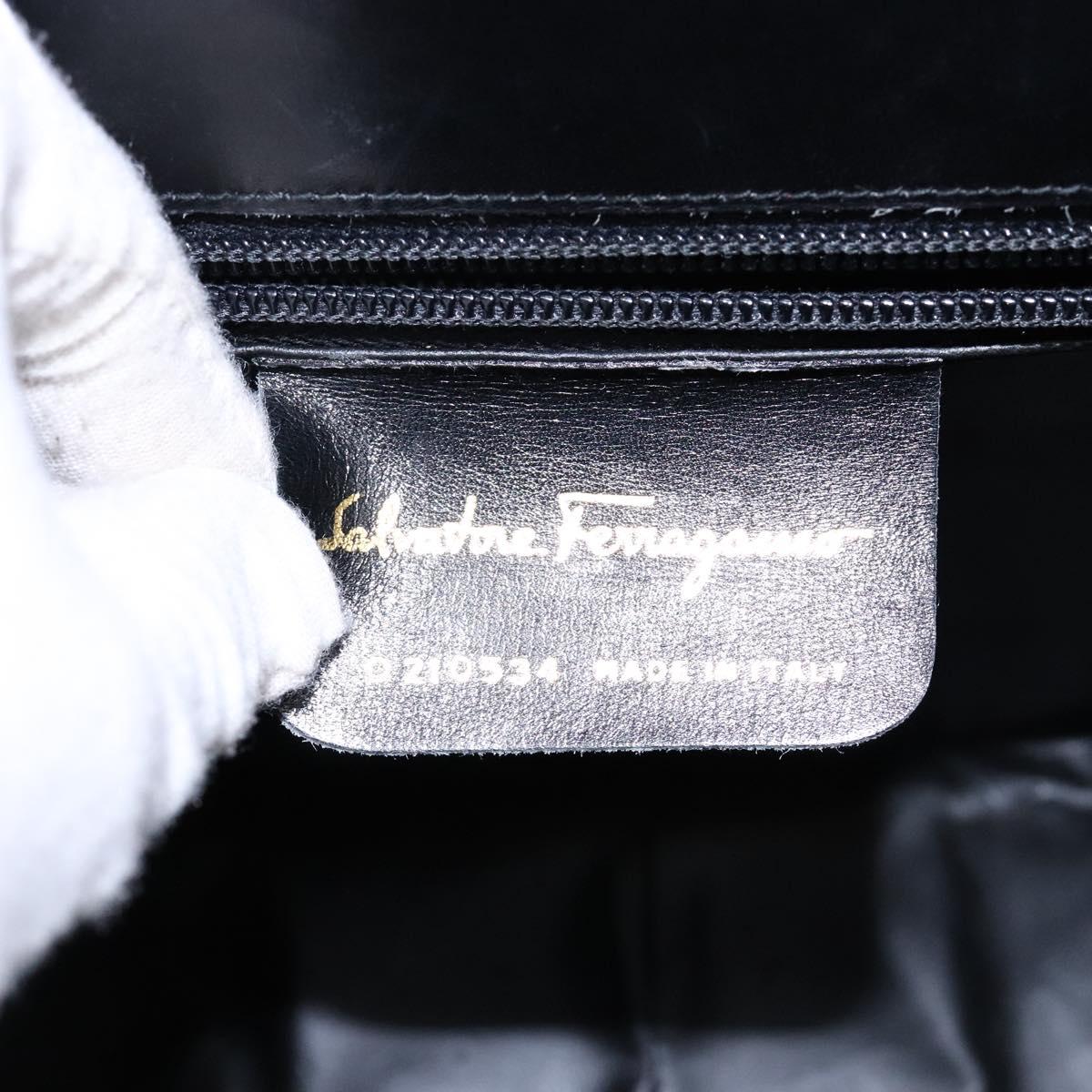 Salvatore Ferragamo Gancini Shoulder Bag Leather Black Gold Auth BA4219