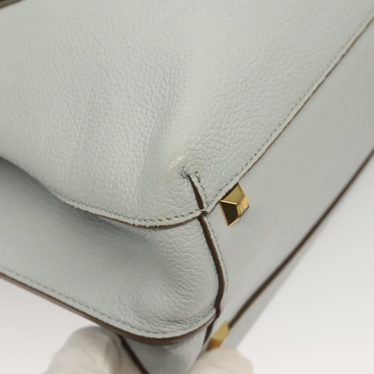 MCM Hand Bag Leather 2way Light Blue Gold Auth BA4220