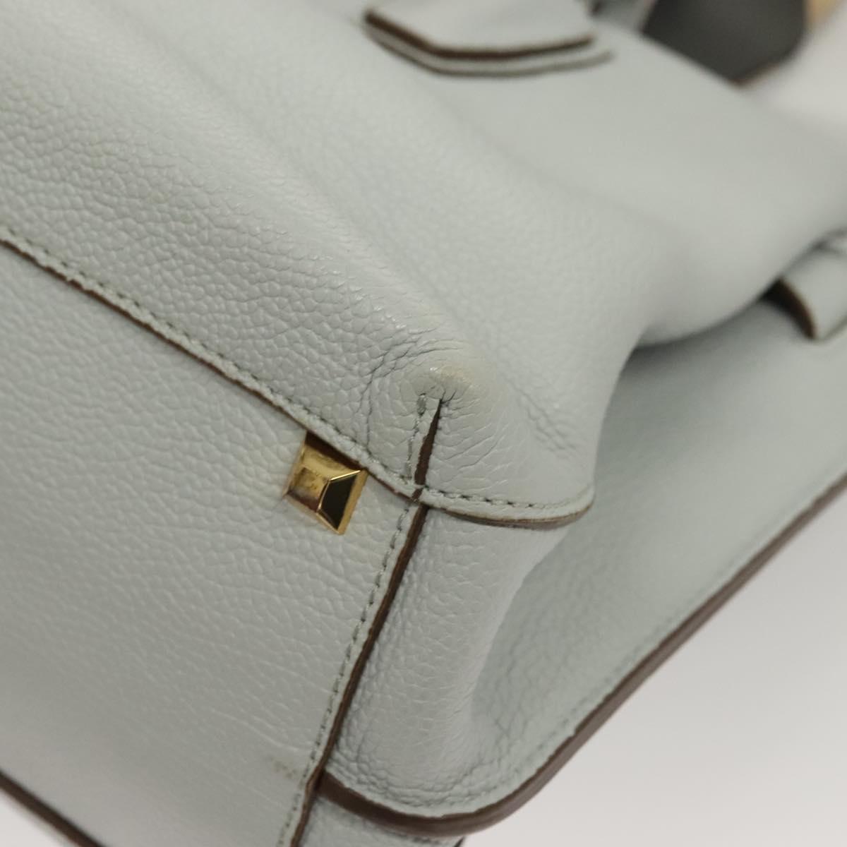 MCM Hand Bag Leather 2way Light Blue Gold Auth BA4220