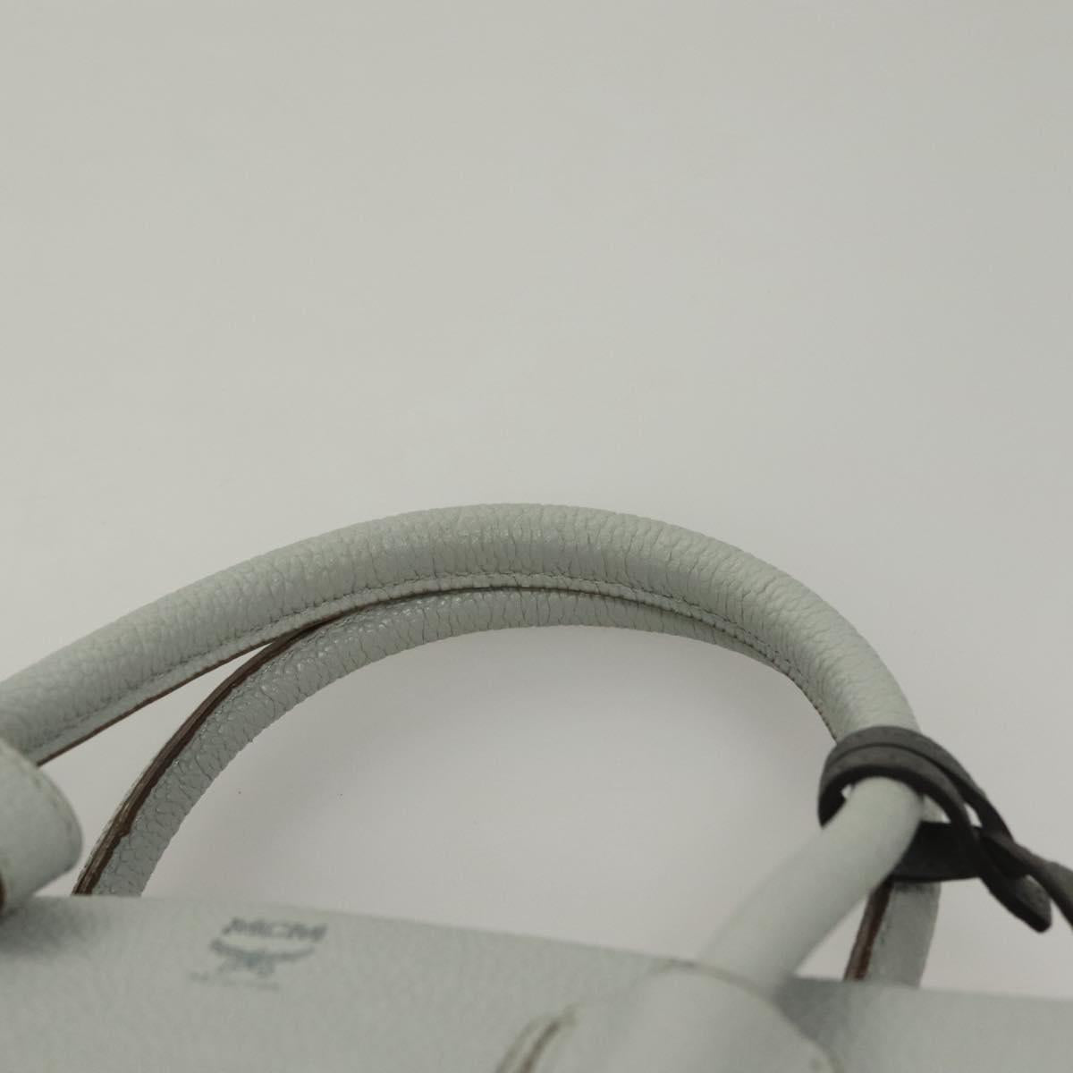 MCM Hand Bag Leather 2way Light Blue Gold Auth BA4220