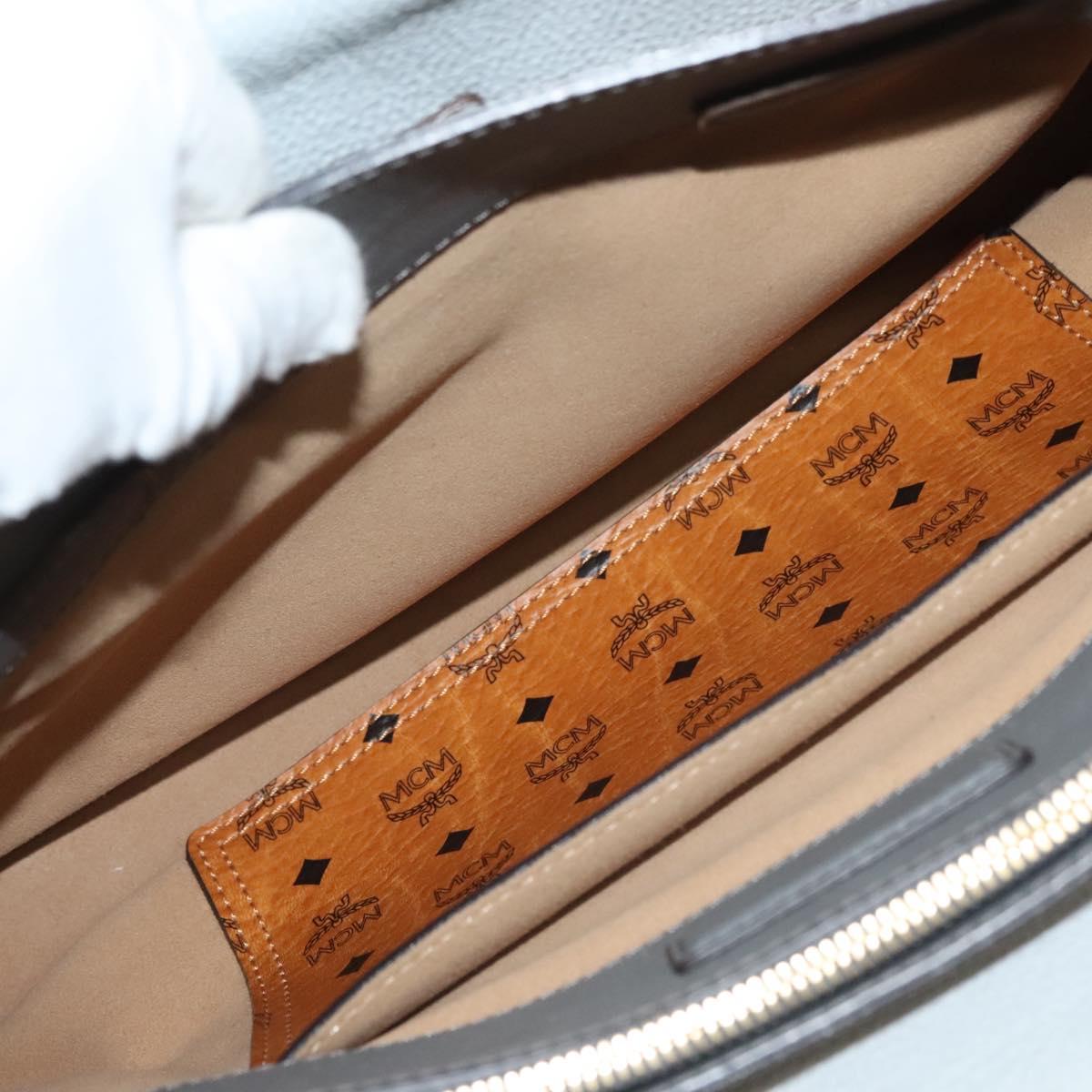 MCM Hand Bag Leather 2way Light Blue Gold Auth BA4220