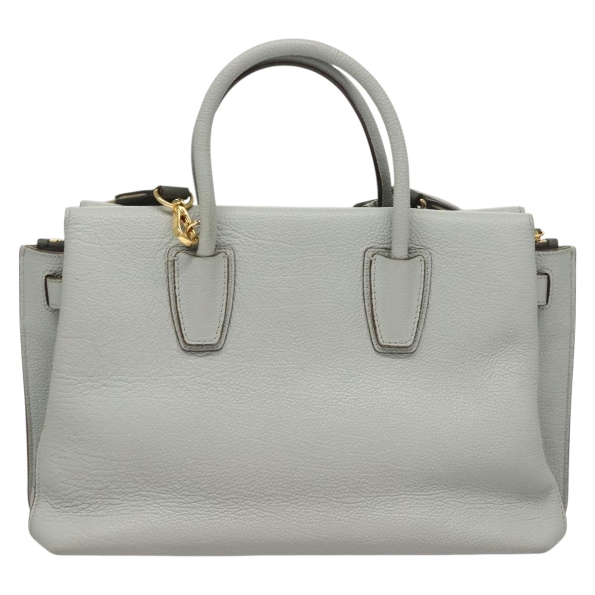 MCM Hand Bag Leather 2way Light Blue Gold Auth BA4220