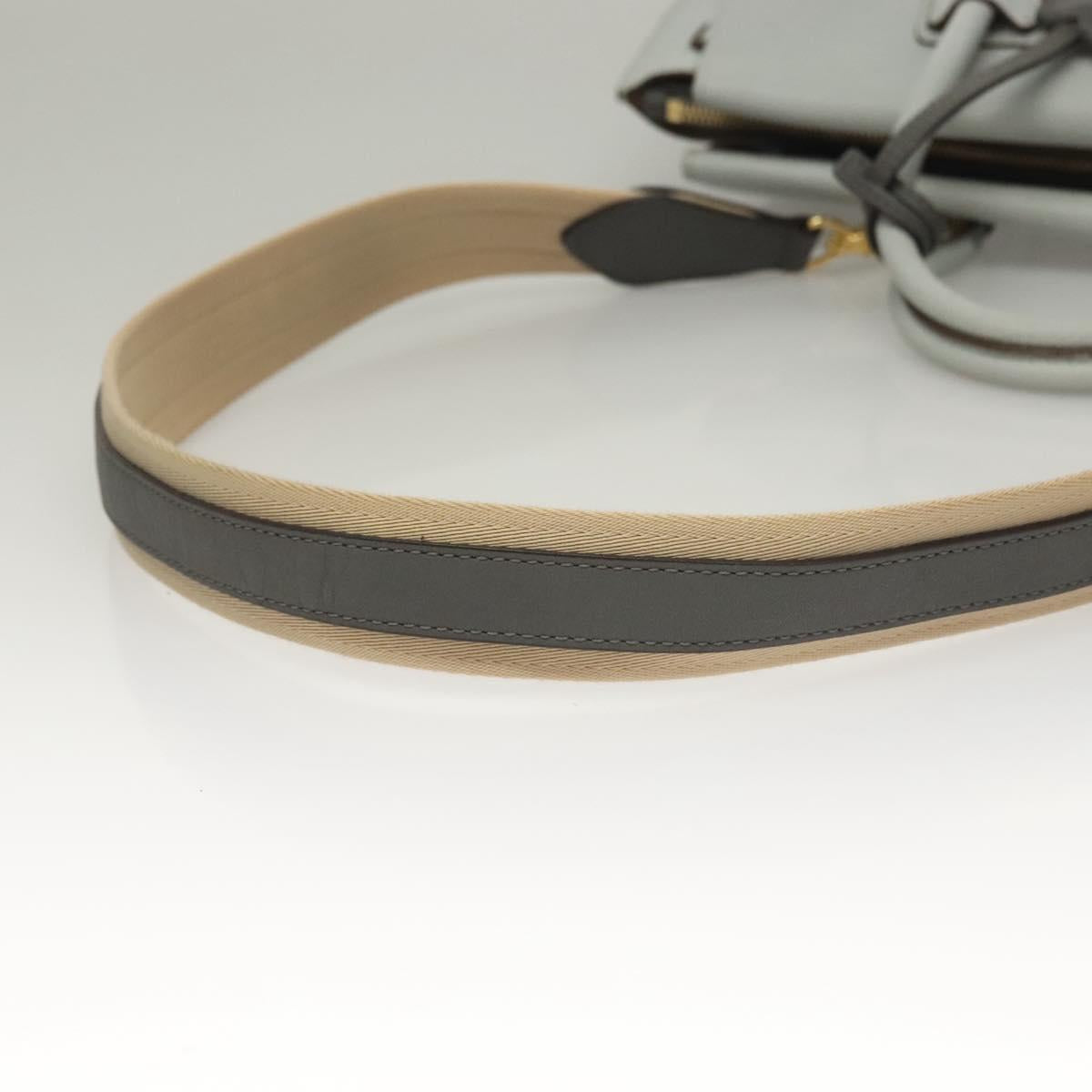 MCM Hand Bag Leather 2way Light Blue Gold Auth BA4220