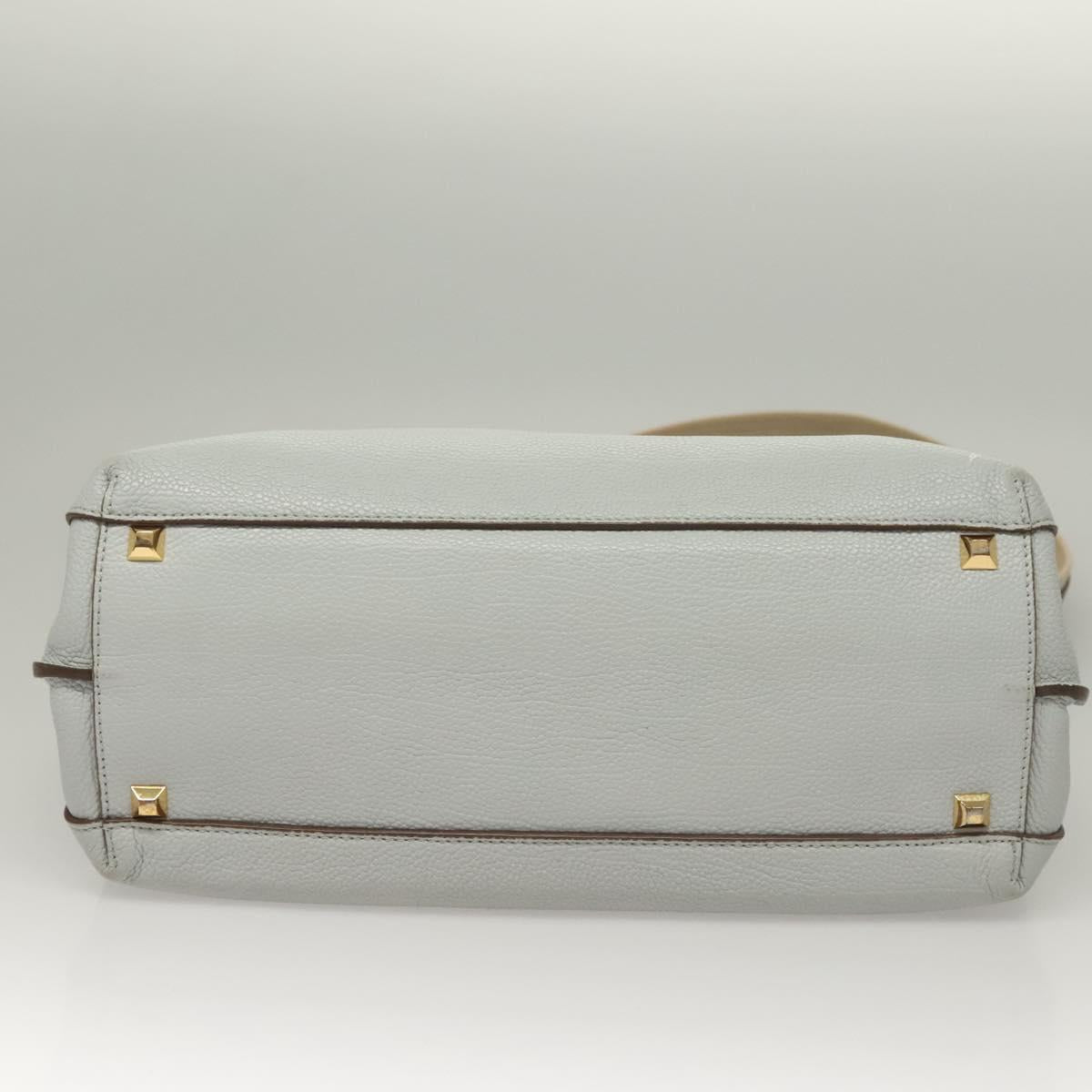 MCM Hand Bag Leather 2way Light Blue Gold Auth BA4220