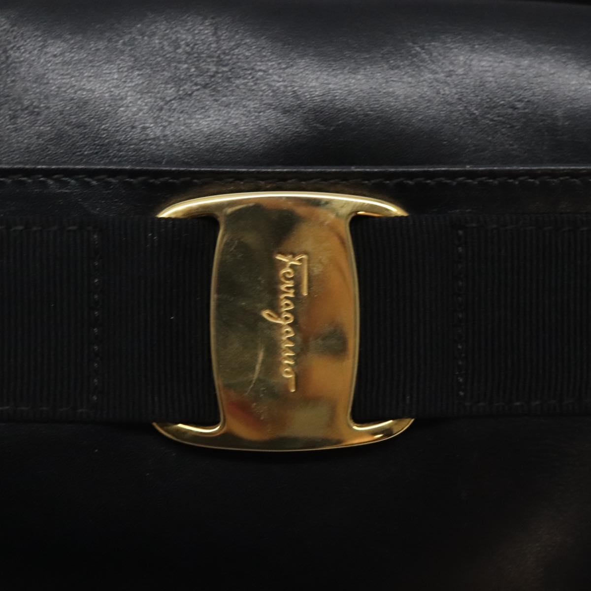 Salvatore Ferragamo Vala Shoulder Bag Leather Black Gold Auth BA4221