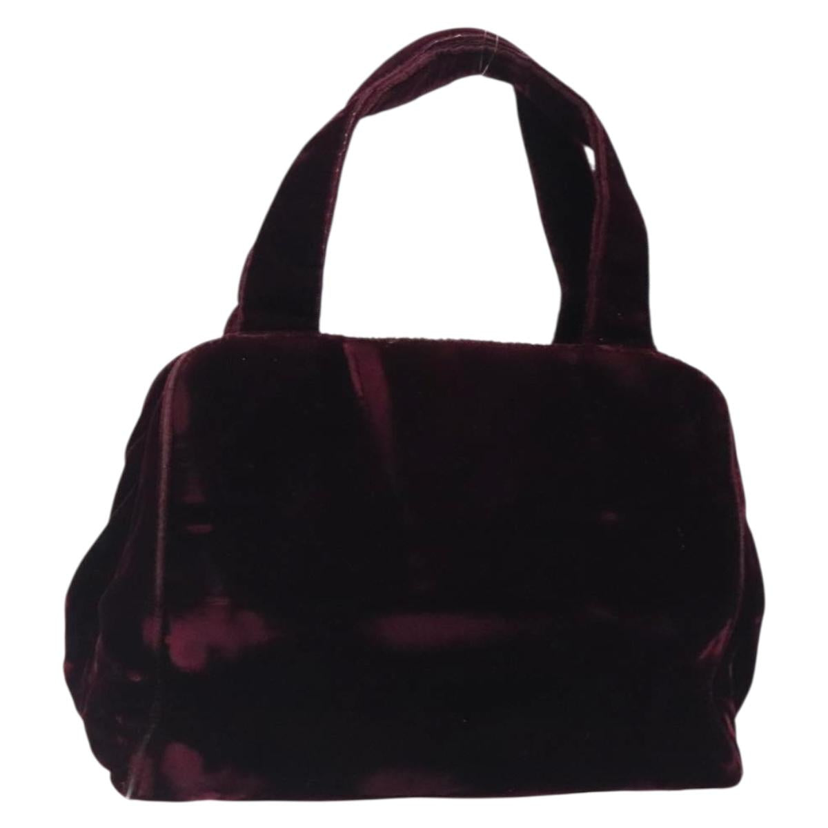 PRADA Hand Bag Velor Bordeaux Silver Auth BA4254