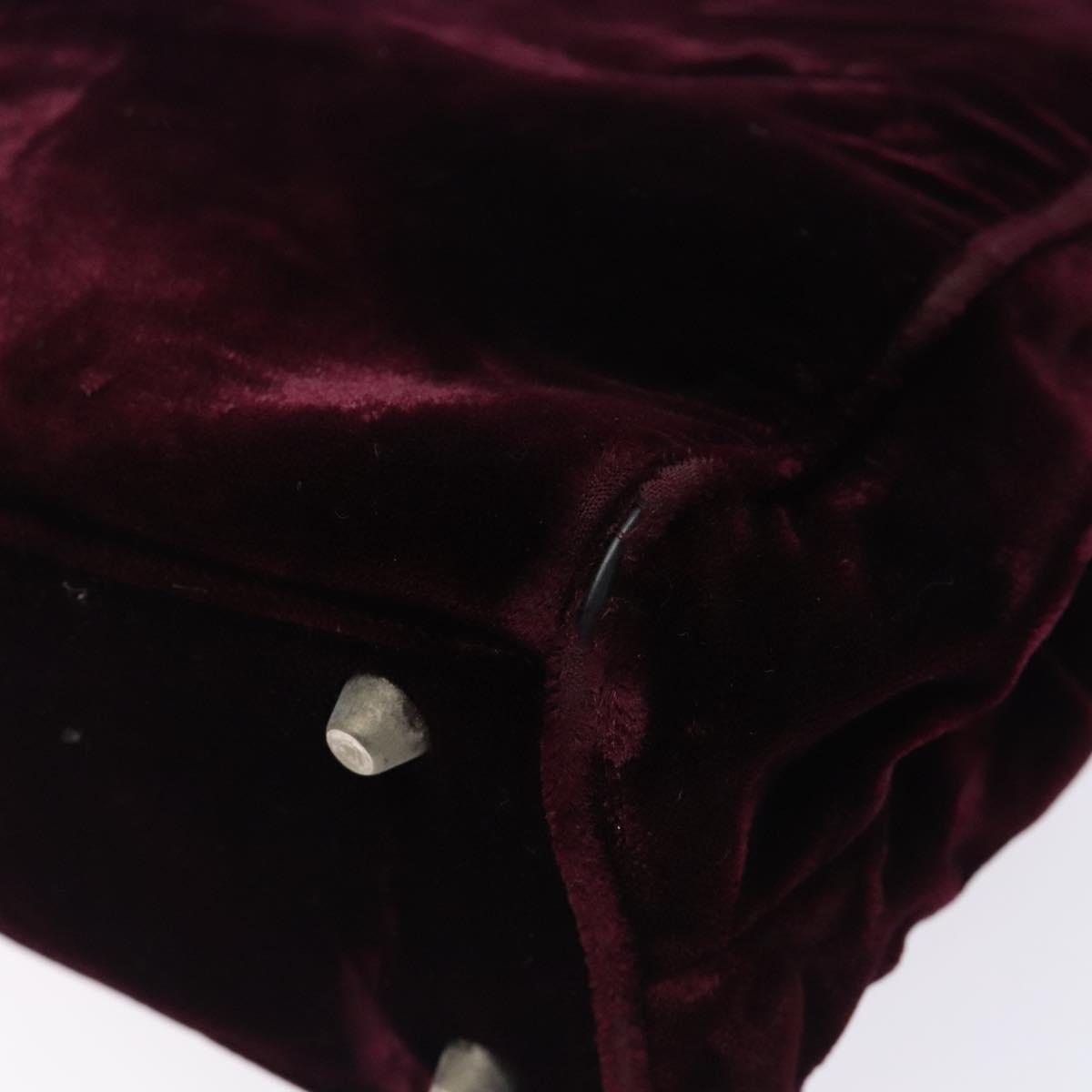 PRADA Hand Bag Velor Bordeaux Silver Auth BA4254