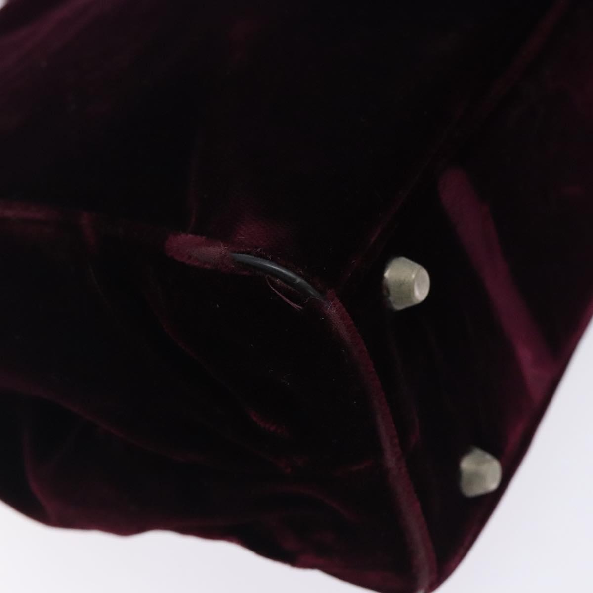 PRADA Hand Bag Velor Bordeaux Silver Auth BA4254