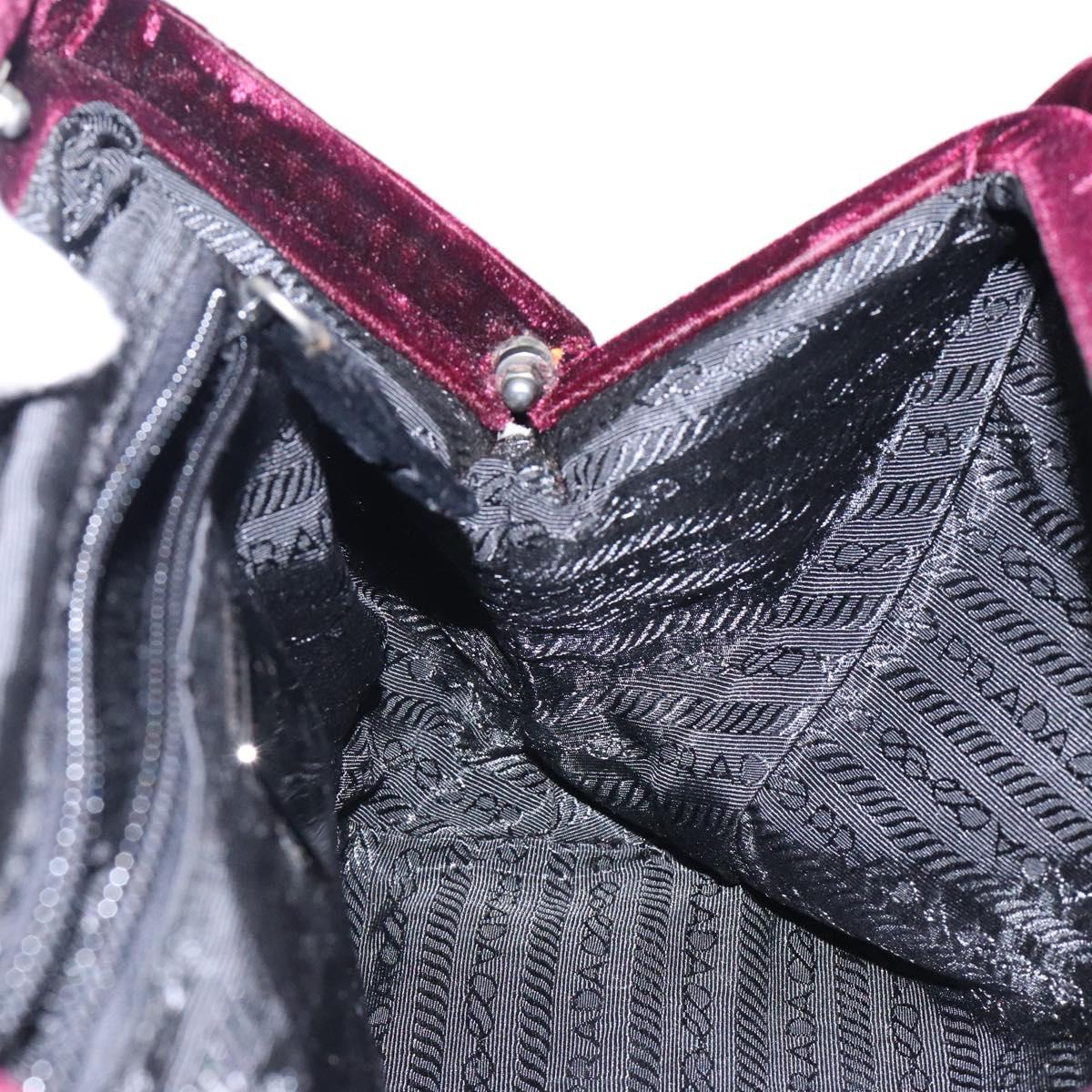 PRADA Hand Bag Velor Bordeaux Silver Auth BA4254