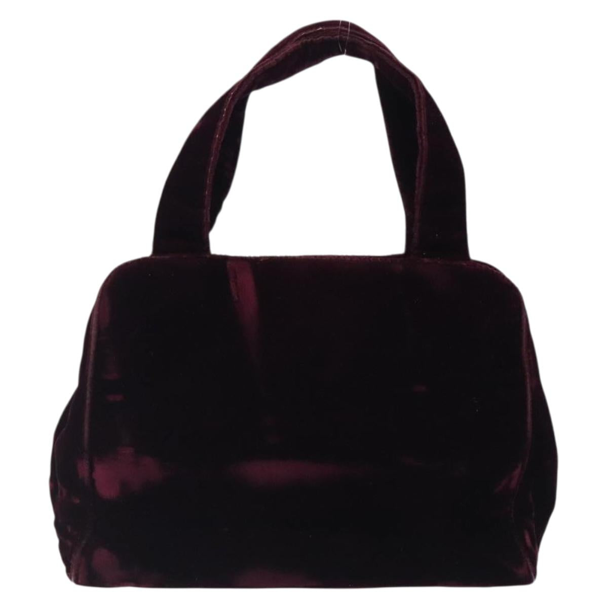 PRADA Hand Bag Velor Bordeaux Silver Auth BA4254