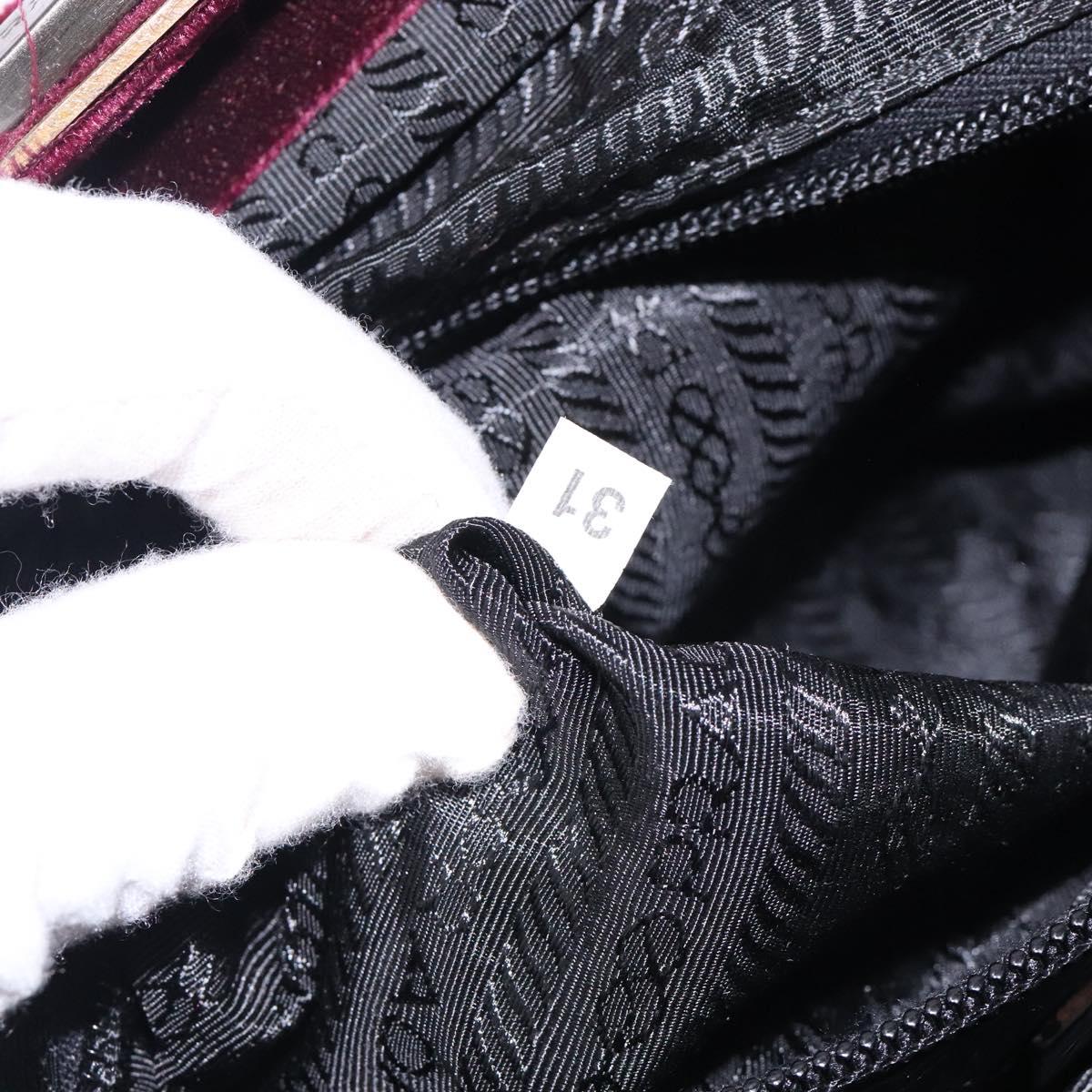 PRADA Hand Bag Velor Bordeaux Silver Auth BA4254