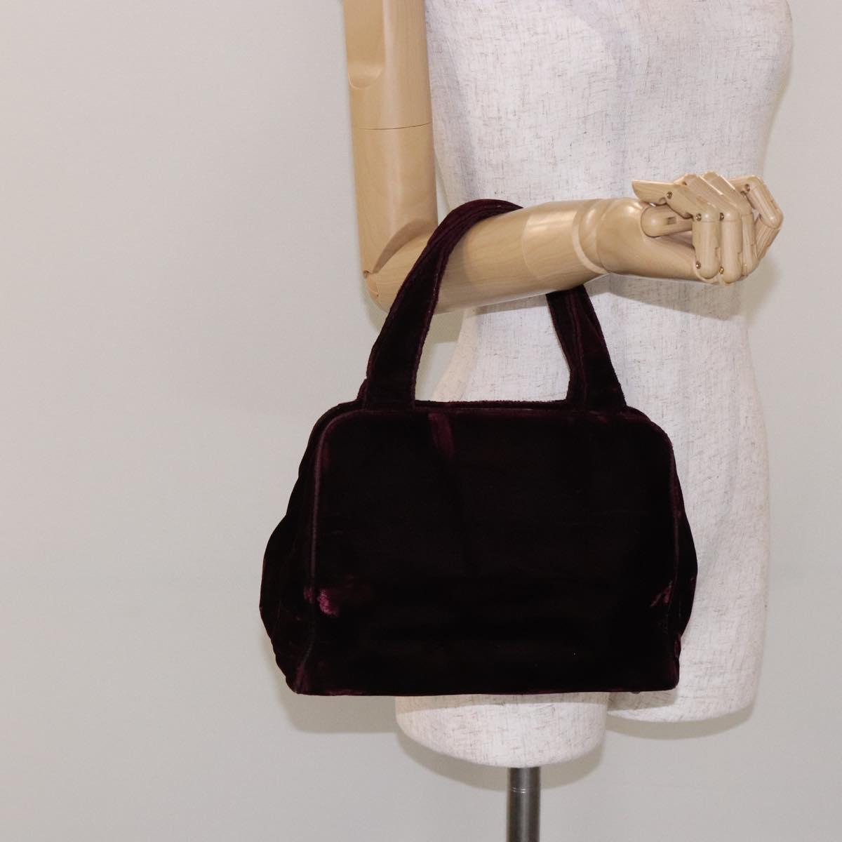 PRADA Hand Bag Velor Bordeaux Silver Auth BA4254