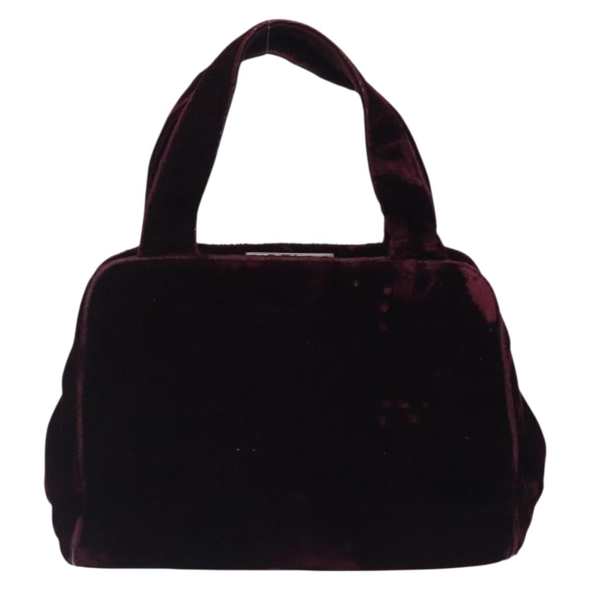 PRADA Hand Bag Velor Bordeaux Silver Auth BA4254