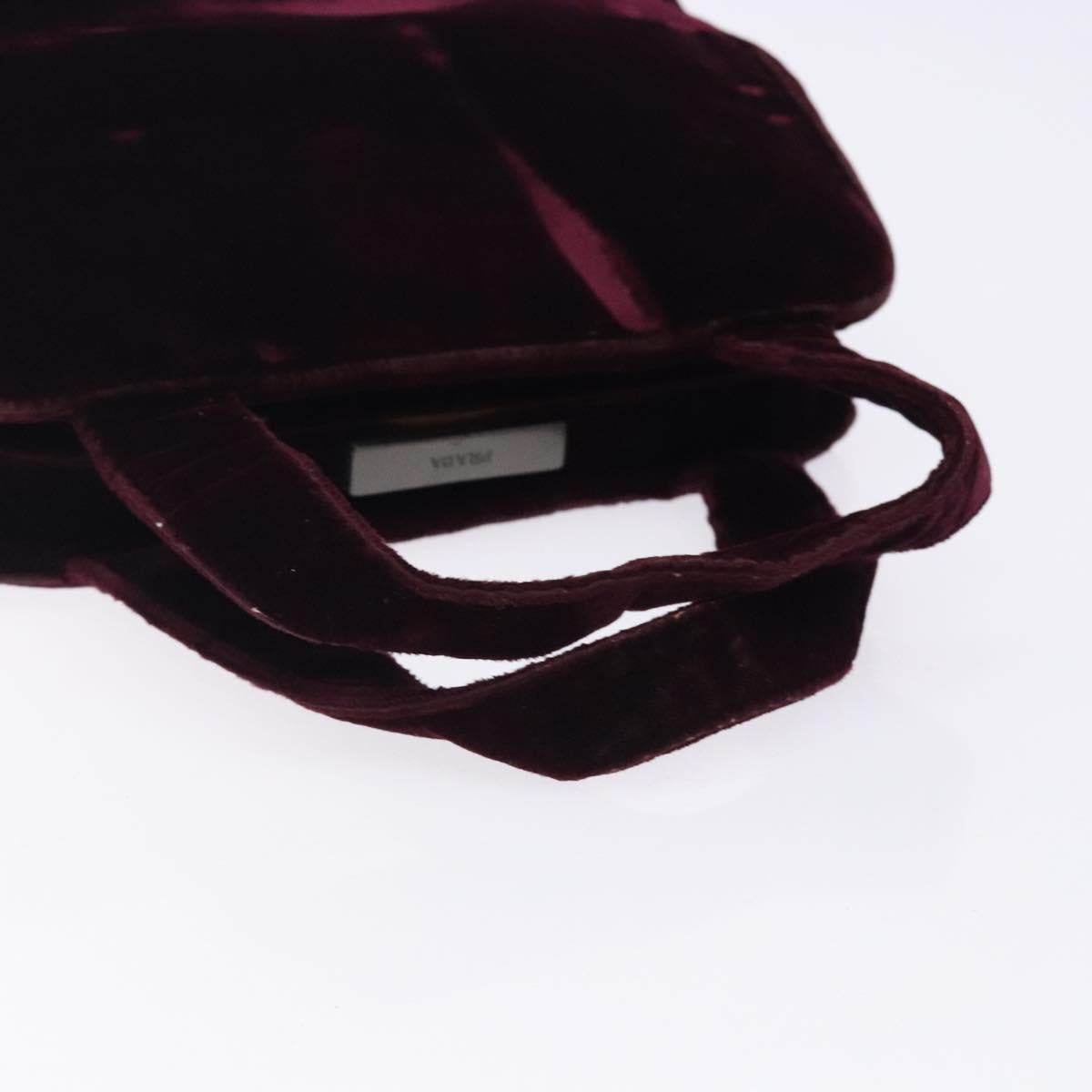 PRADA Hand Bag Velor Bordeaux Silver Auth BA4254
