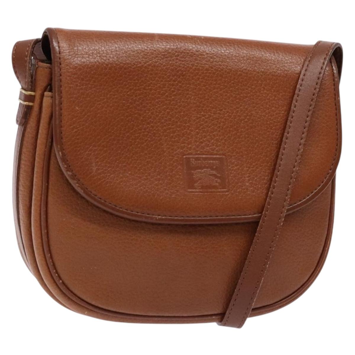 Burberrys Shoulder Bag Leather Brown Gold Auth BA4256