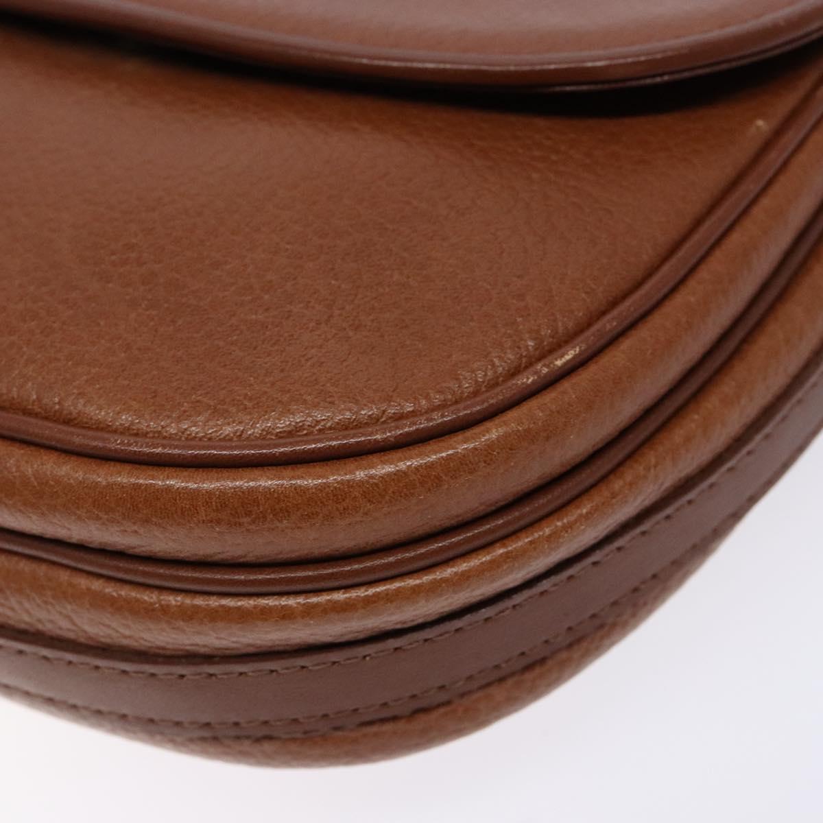 Burberrys Shoulder Bag Leather Brown Gold Auth BA4256