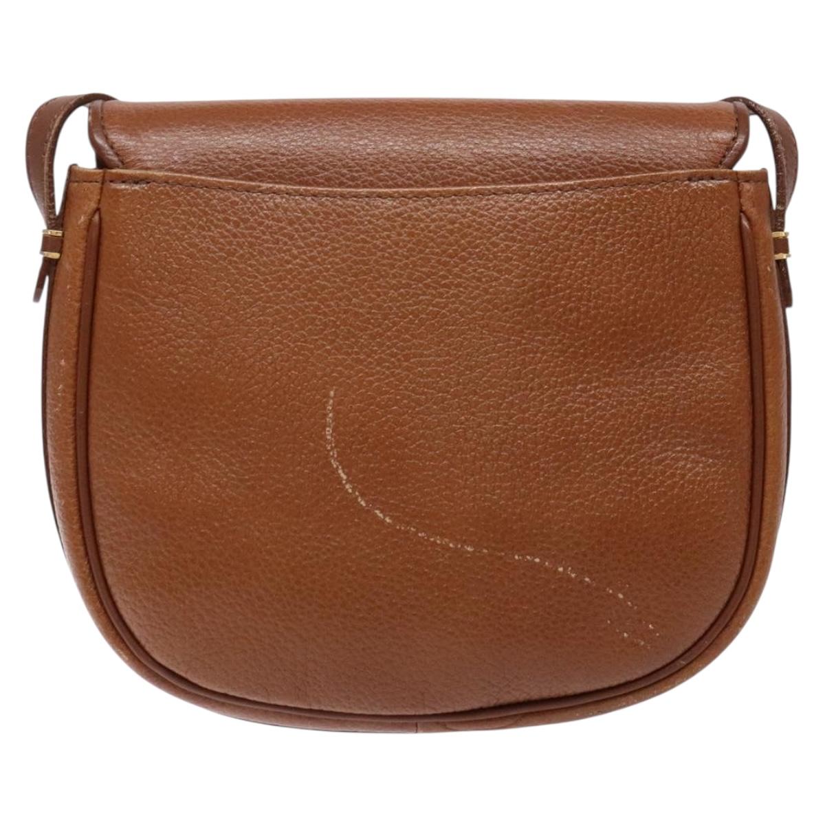 Burberrys Shoulder Bag Leather Brown Gold Auth BA4256