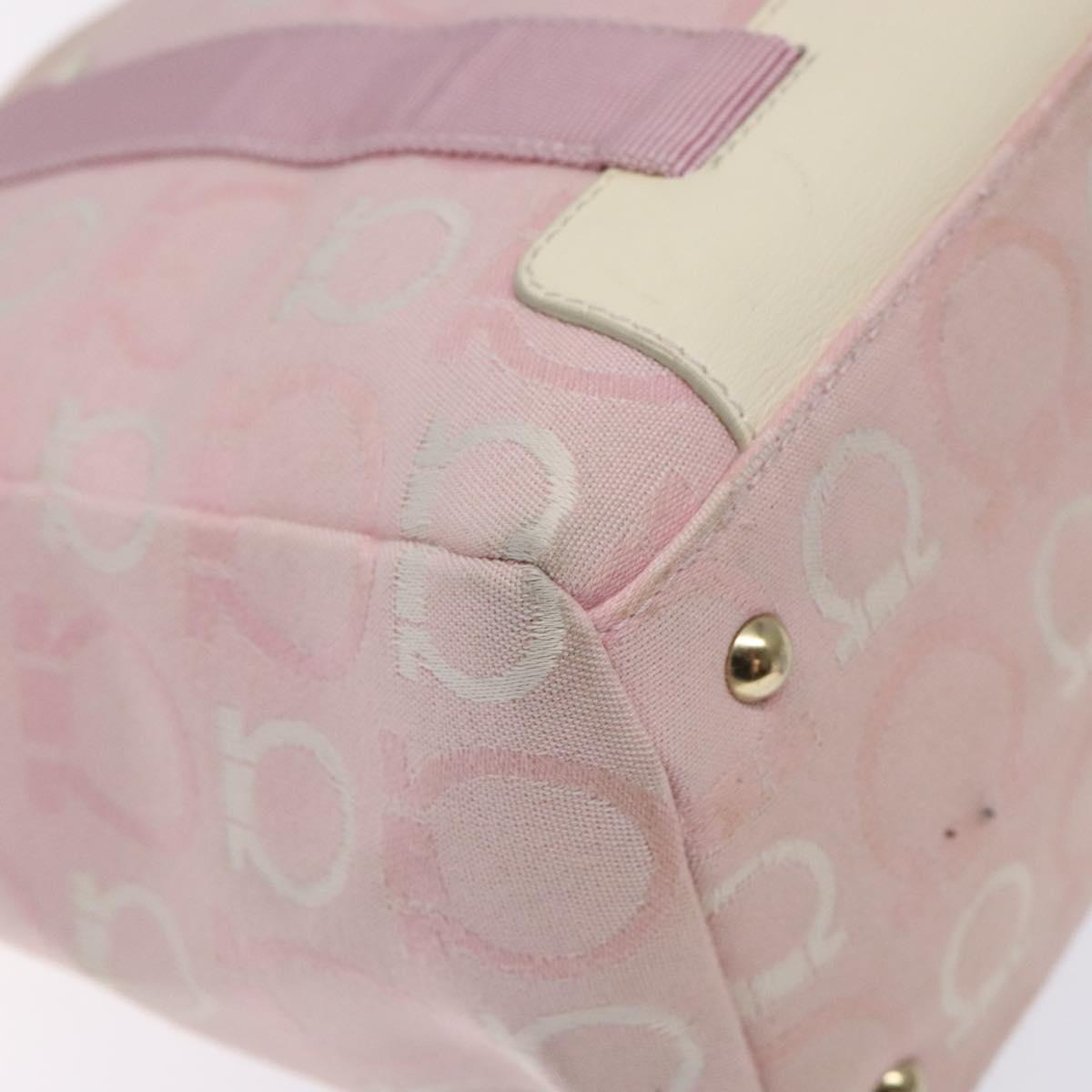 Salvatore Ferragamo Gancini Tote Bag Canvas Pink Gold Auth BA4257