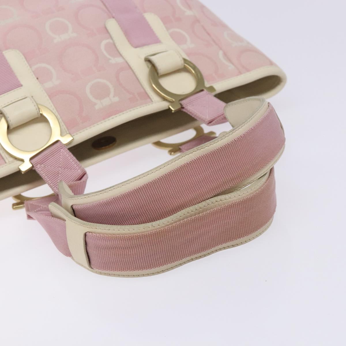 Salvatore Ferragamo Gancini Tote Bag Canvas Pink Gold Auth BA4257