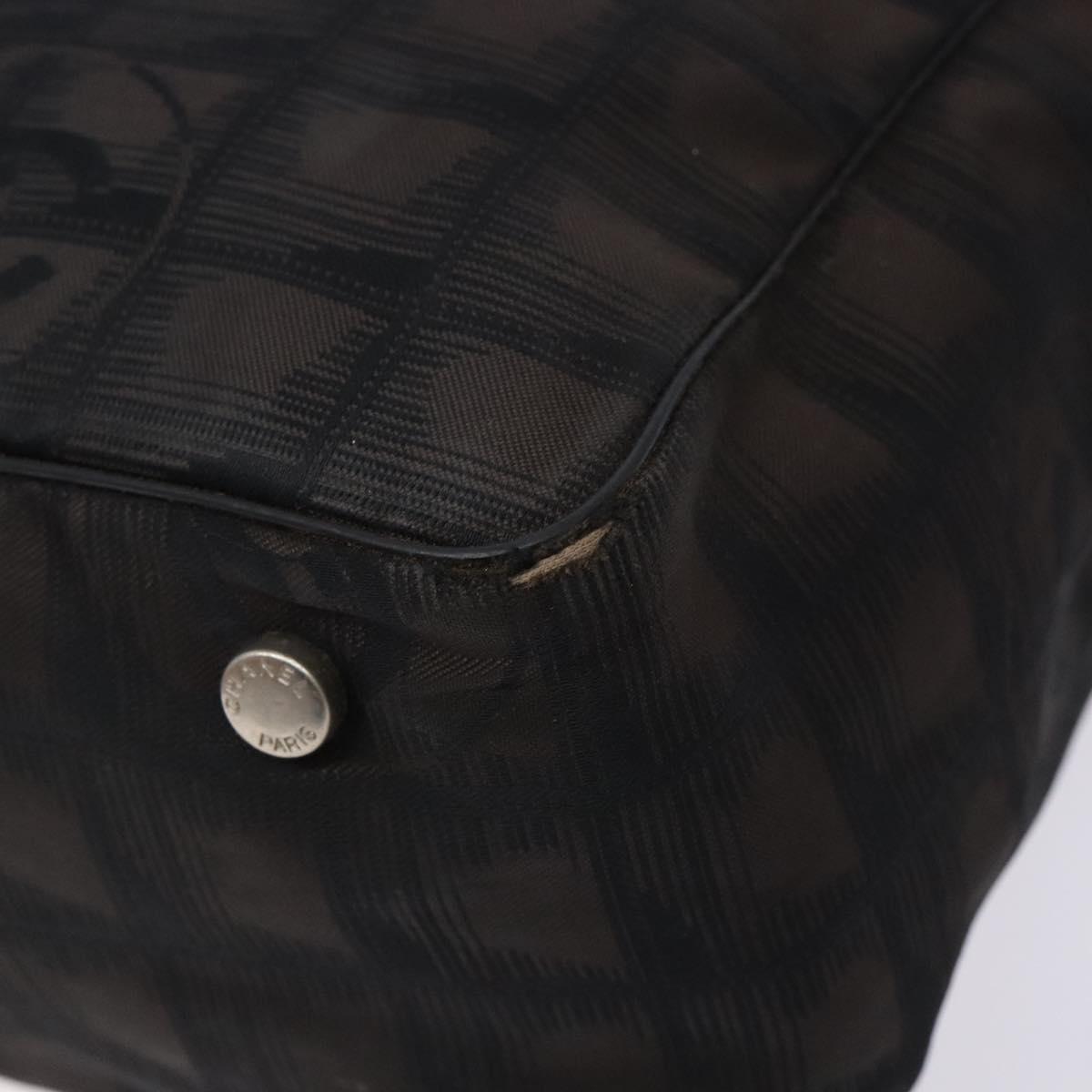 CHANEL New Travel Line Tote Bag Nylon Dark Brown Black CC Auth BA4258