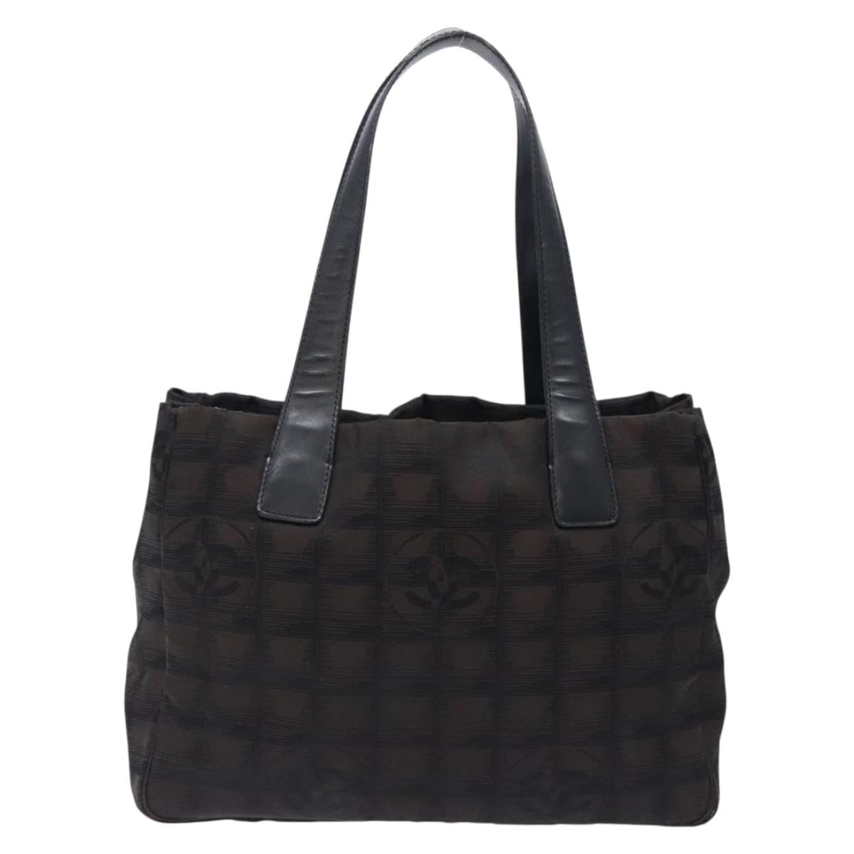 CHANEL New Travel Line Tote Bag Nylon Dark Brown Black CC Auth BA4258