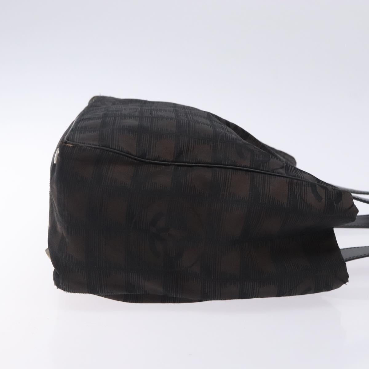 CHANEL New Travel Line Tote Bag Nylon Dark Brown Black CC Auth BA4258