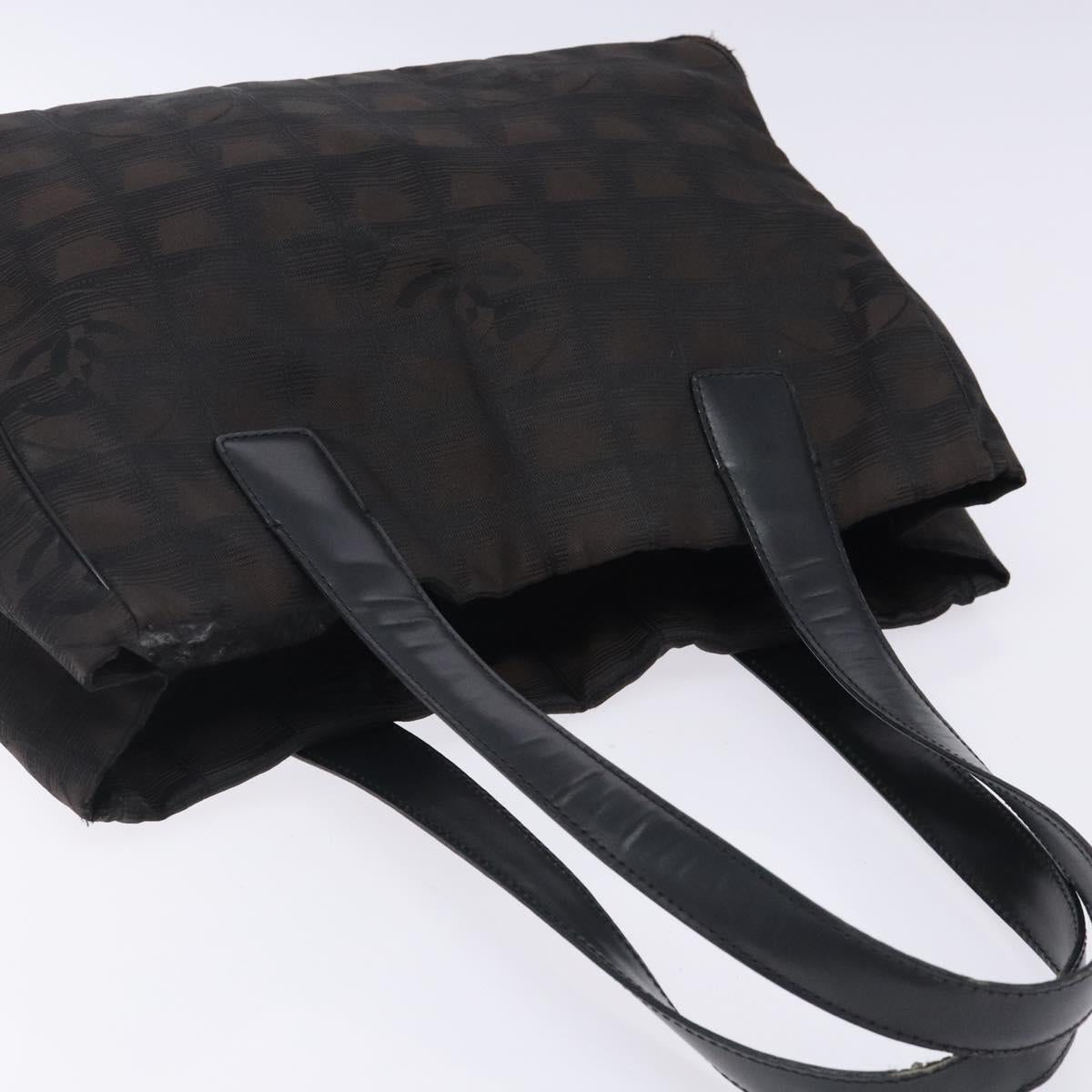 CHANEL New Travel Line Tote Bag Nylon Dark Brown Black CC Auth BA4258