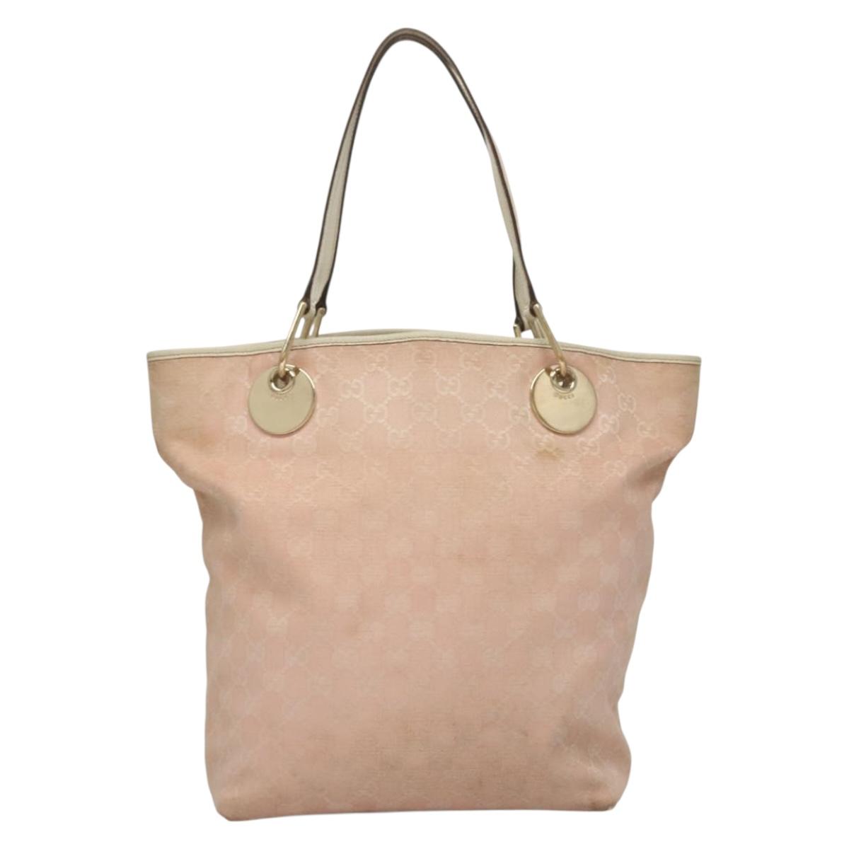 GUCCI GG Canvas Tote Bag Pink Gold 120836 Auth BA4263